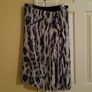 Silver Animal Print Silk Wrap Skirt w/ Ruffle